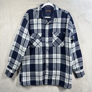 Vtg Northwest Territory Blue Plaid Quilted Flannel Shirt Jacket Shacket Lined L